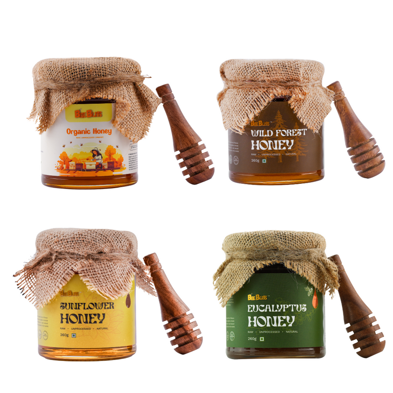 The Floral Gold Pack – A Premium Blend of 4 Organic Honeys